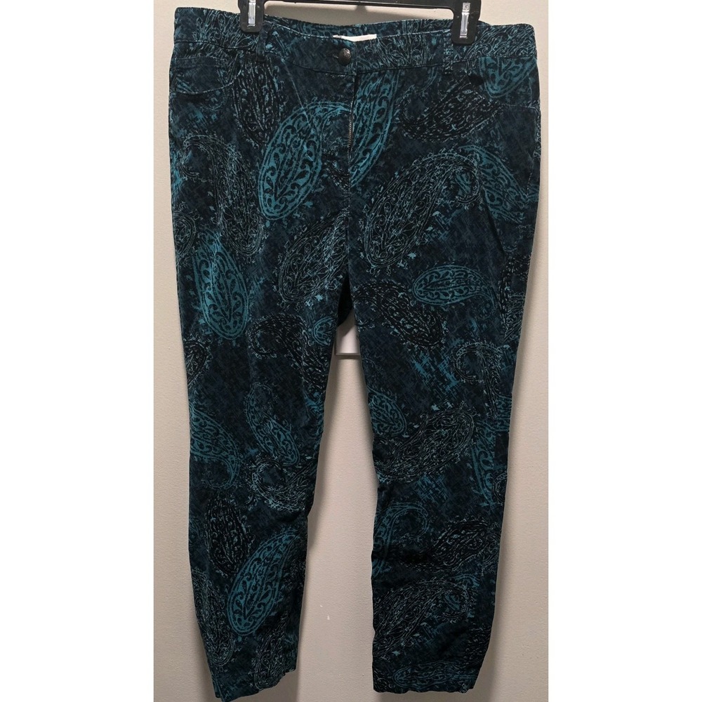 Chicos 2.5 Teal Black Paisley Velvet Slim Leg Pants 4501095505 Size 14 16 Large